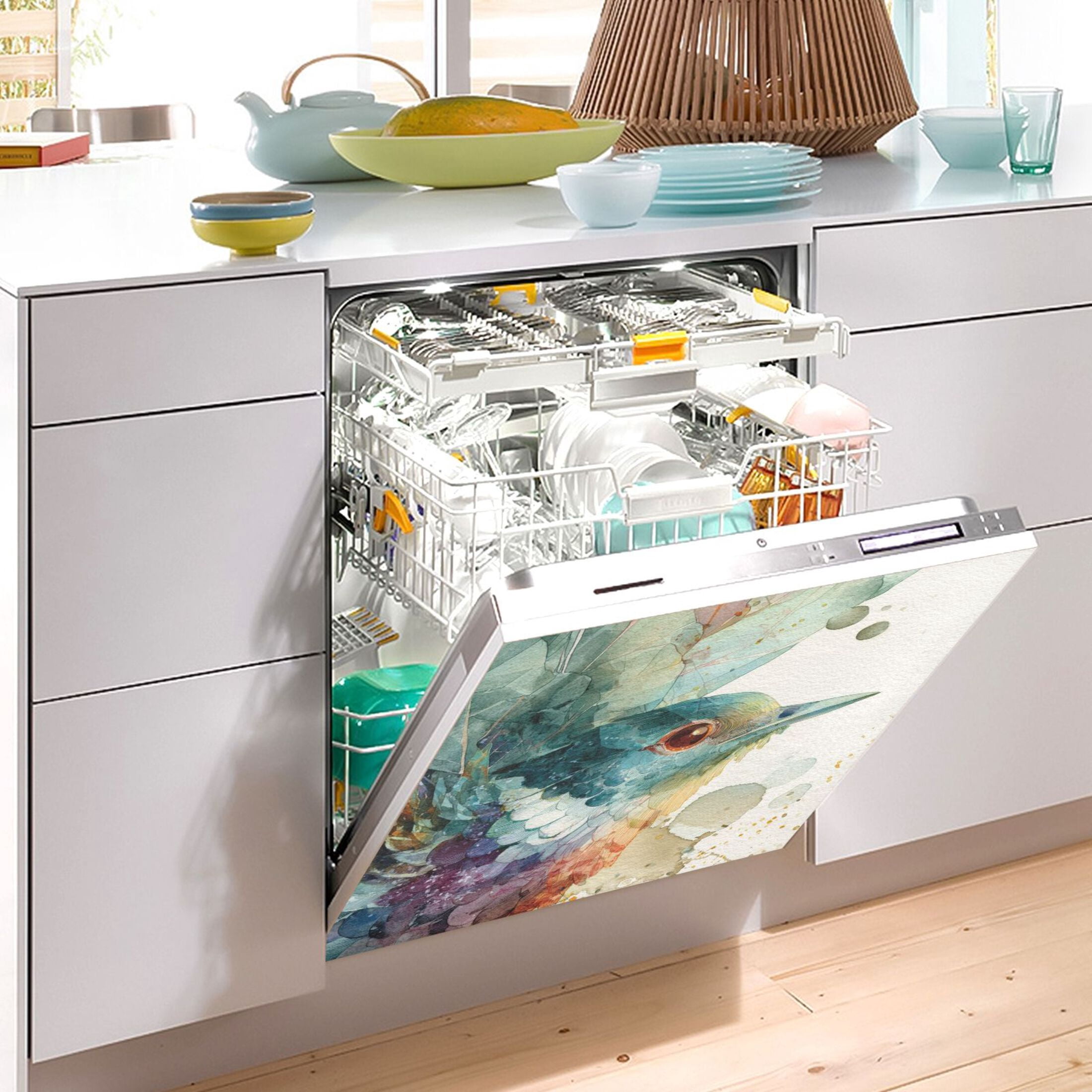 Dishwasher Magnetic Sticker 23x26 Inch Refrigerator Magnetic Sticker Washing Machine Magnetic Sticker Kitchen Panel Magnetic Sticker Home Decor Watercolor Blue Bird