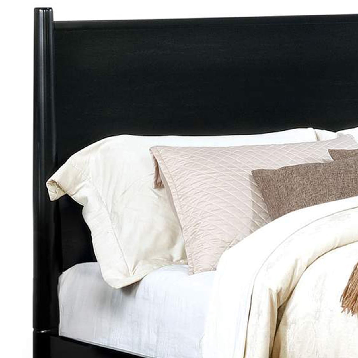 Wooden California King Size Bed with Panel Headboard Black - Saltoro Sherpi