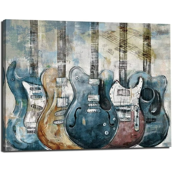 Guitar Wall Art Modern Blue Canvas Prints Musical Themed Canvas Picture Art work to Hang for bedroom Living Room office Wall Decor Size 11x15