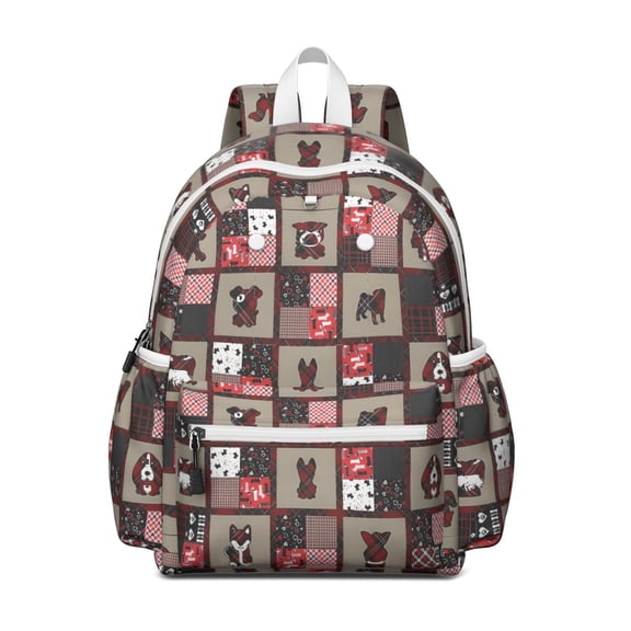 Red Plaid Dog Jigsaw Puzzle Backpack for School,Cute School Bag,Schoolbag with Adjustable Shoulder Straps & Padded Back,13.4"x11"x4.7"