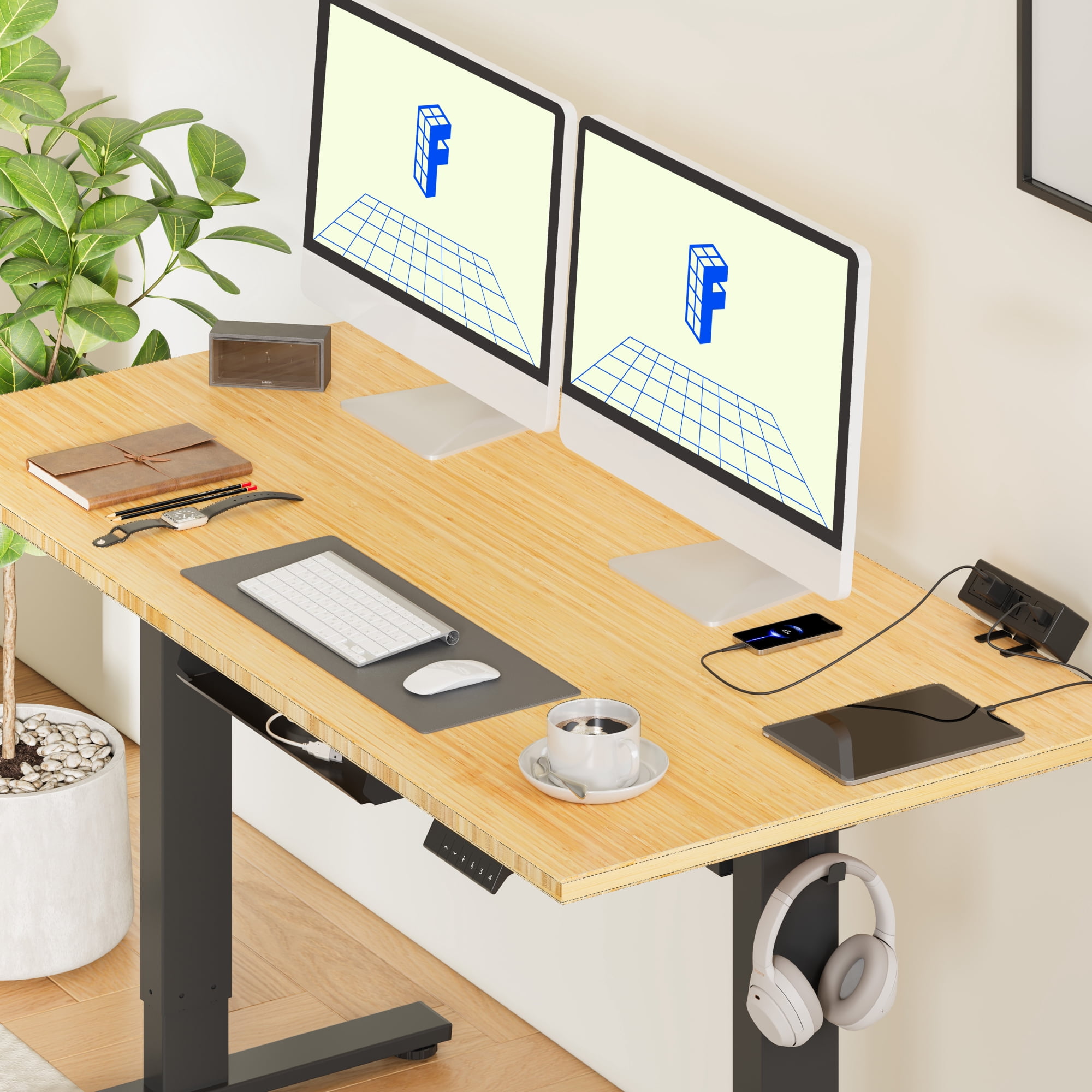 Flexispot 55"x28" Erogonomic Home Office Height Adjustable Standing Desk Bamboo Desktop Computer Desk