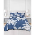 thumbnail image 2 of Quilts Queen Size Bedding Set, Navy Blue Palm Trees Lightweight Quilted Comforter, Farmhouse Tropical Summer Beach Soft Reversible Bedspread Coverlet with Pillow Covers for All Season, 90" x 96", 2 of 7
