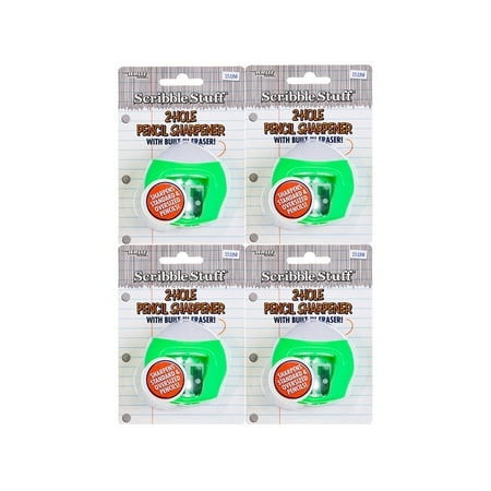 - (4 Pack) Scribble Stuff 2-Hole Pencil Sharpener w/Eraser, 1-Count