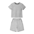 thumbnail image 4 of Tdoqot Boys Waffle Knit Outfit Sets- Casual Short Sleeve Summer Fashion Kids Ribbed T Shirts and Shorts Gray Size 6, 4 of 8
