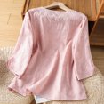 thumbnail image 4 of Zysthvn Casual Shirts for Women 3/4 Sleeve Plus Size Cotton Blend Embroidered T Shirts for Women Breathable Solid Crew Neck, 4 of 9