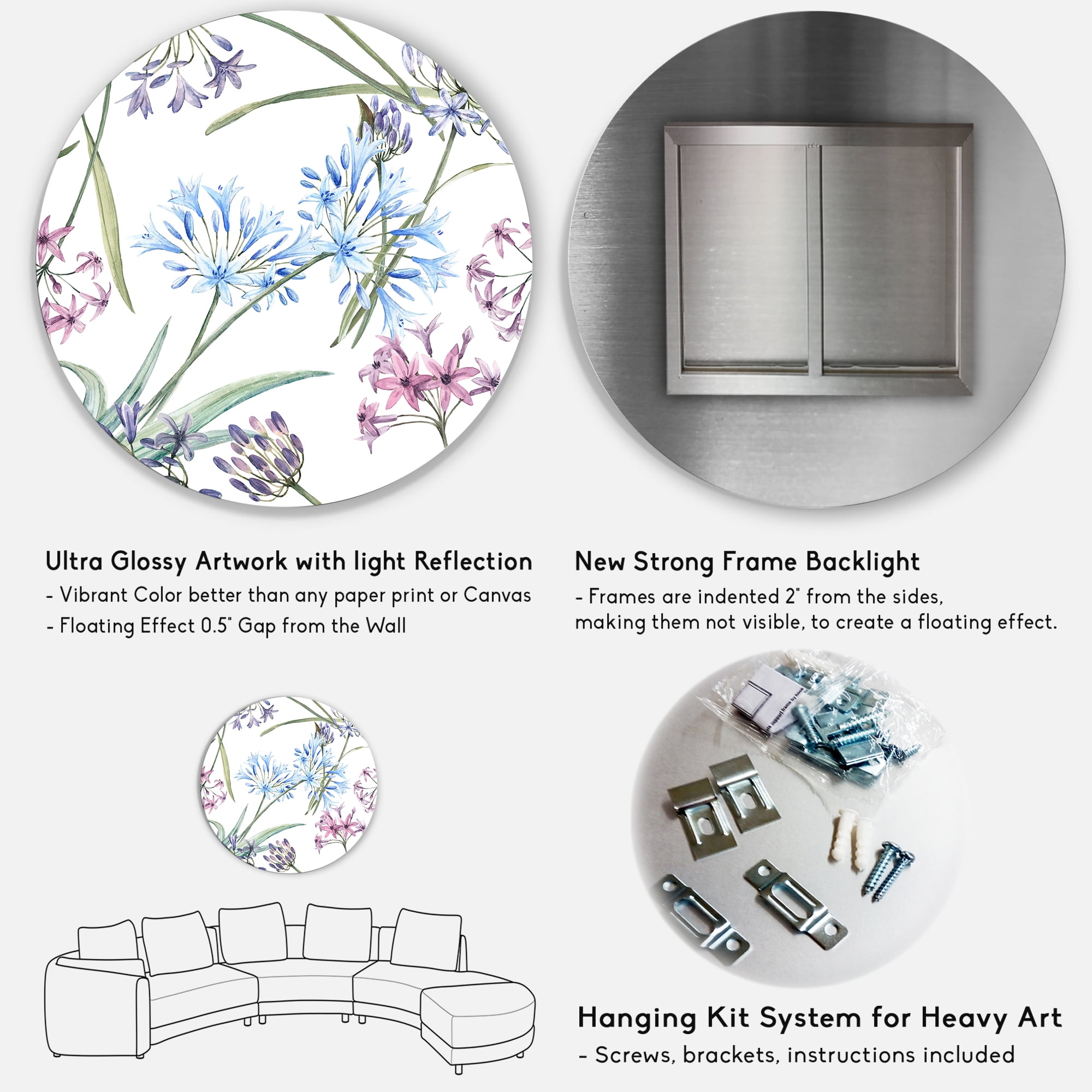 Designart 'Vibrant Summer Wildflowers On White II' Traditional Circle Metal Wall Art 23x23 - Disc of 23