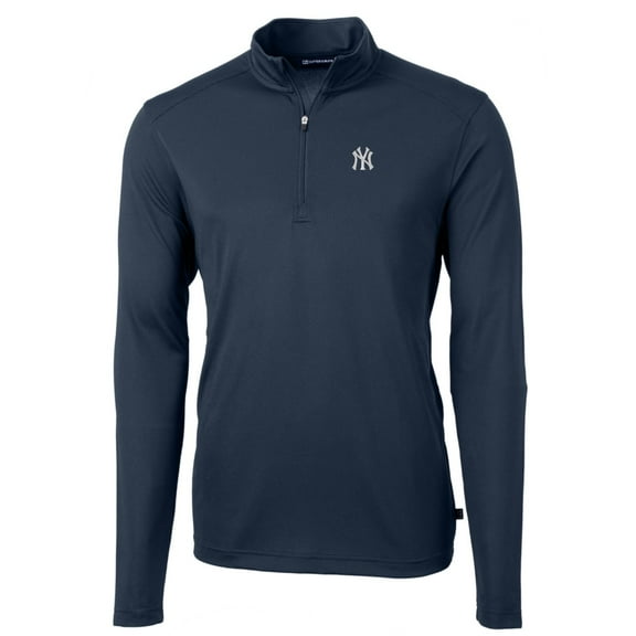 Men's Cutter & Buck Navy New York Yankees Big & Tall Virtue Eco Pique Quarter-Zip Pullover Jacket