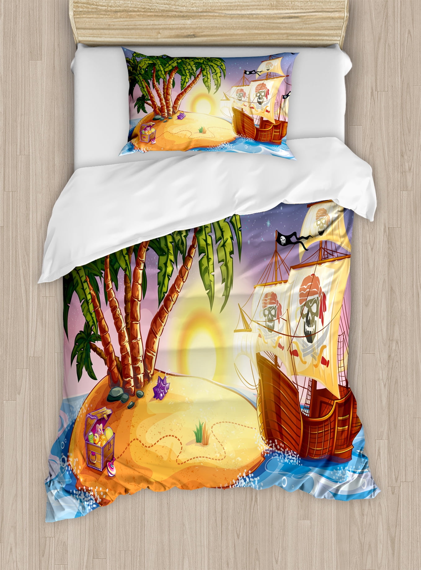 Pirate Ship Duvet Cover Set Ghost Ship On Exotic Sea Near