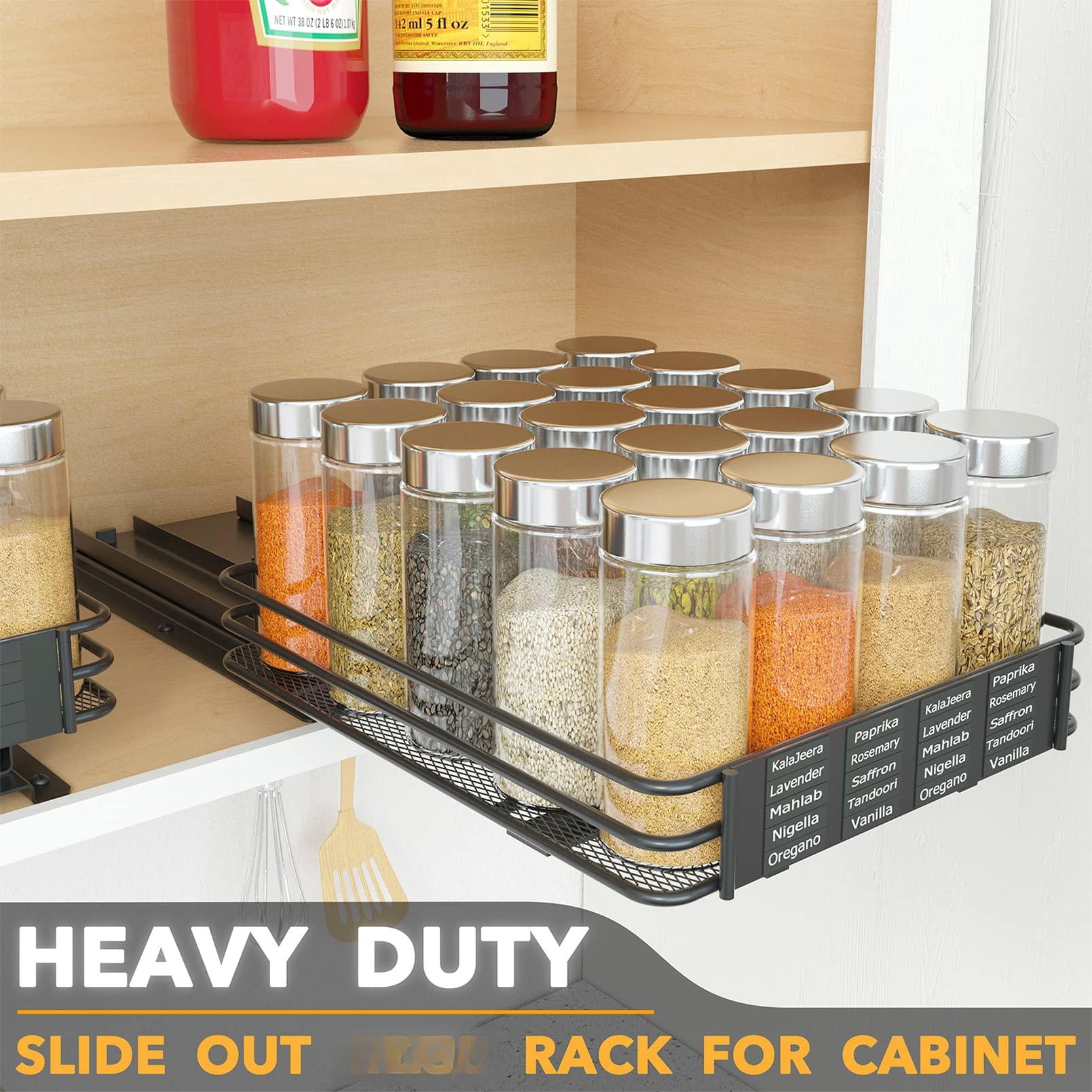 Pull Out Spice Rack Organizer For Cabinet  Heavy Duty Slide Seasoning Kitchen With Labels And Chalk Marker 8.5" W X10.75 D X2.5 H 1 Drawer 1-tier