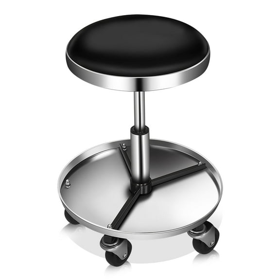 Adjustable Rolling Pneumatic Creeper Stool Seat Chair with 17-Inch Tool Tray, 250 lbs Max