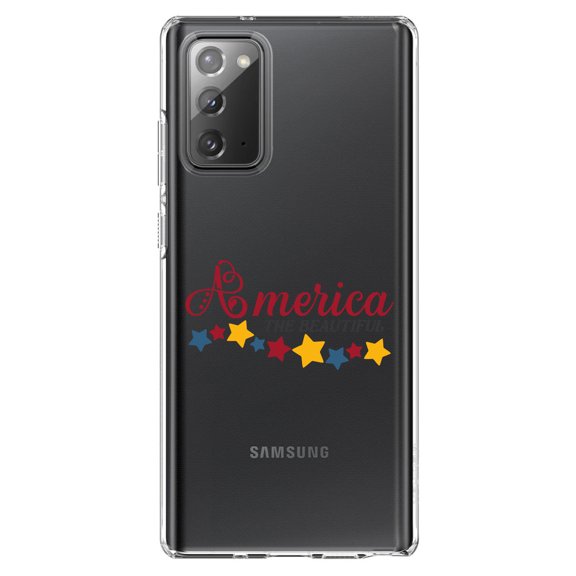 DistinctInk Clear Shockproof Hybrid Case for Samsung Galaxy Note 20 (6.7" Screen) - TPU Bumper Acrylic Back Tempered Glass Screen Protector - America the Beautiful Stars