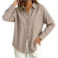 thumbnail image 6 of Yyeselk Women's Cotton Linen Snap Button Long Sleeve Shirt with Pocket Collared Relaxed Fit Lightweight Casual Tops Khaki Large, 6 of 8