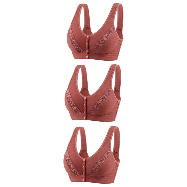 Timegard 3pc Bras for Women No Underwire High Support Front Closure Button Bralette Comfort Daily Bras