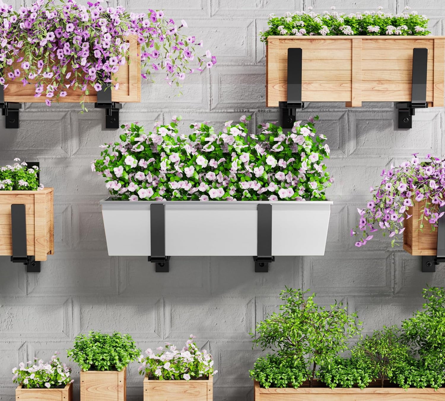Adjustable Planter Box Brackets (6 to 12.5 in), Universal Window Box Brackets, Heavy Duty Iron Flower Box Wall Mounting Hooks for Balcony, Fences, Patio, and Garden