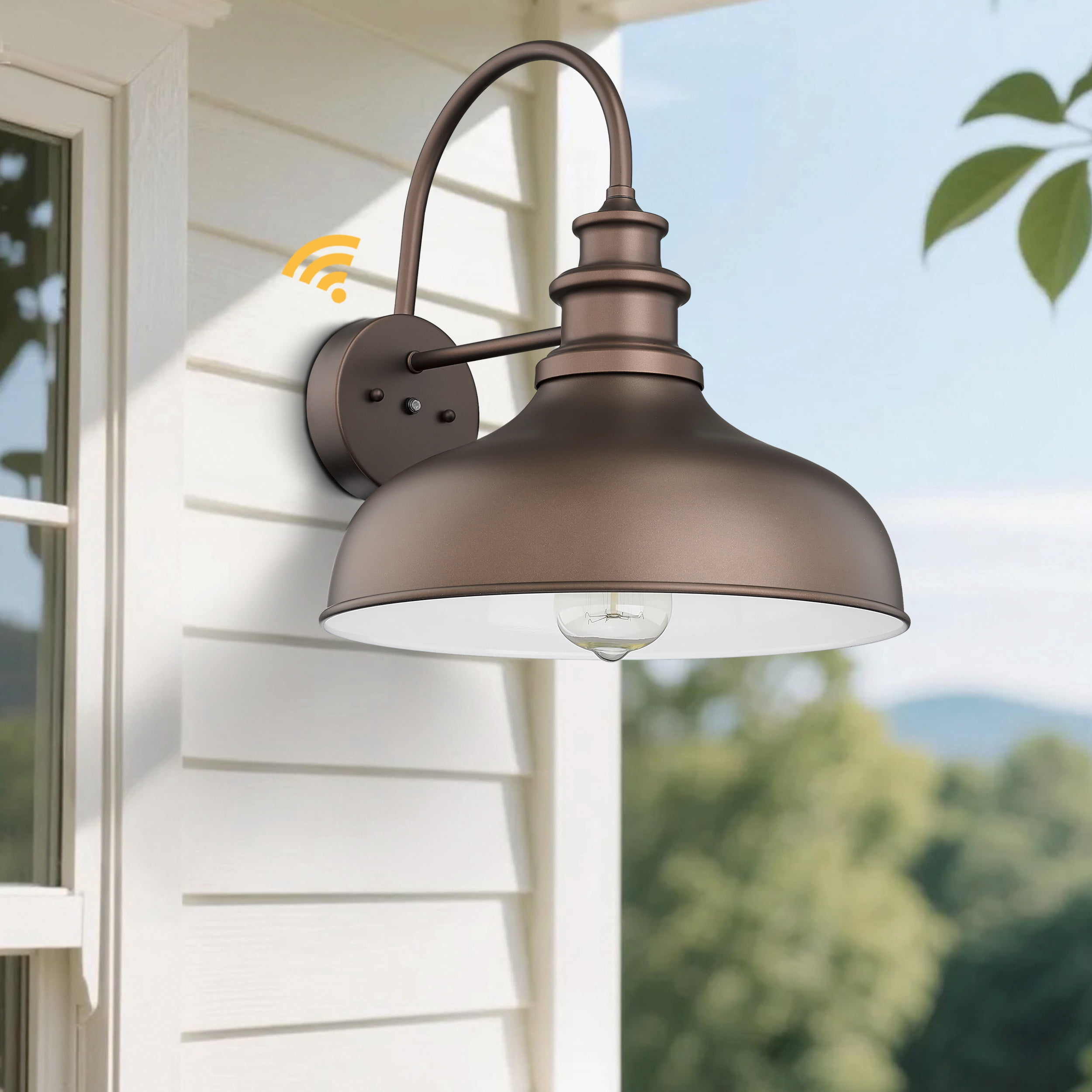 Dusk to Dawn Outdoor Barn Light Anti-Rust Outdoor Wall Sconce Farmhouse Exterior Lighting Fixture Wall Lantern Lamp for Porch,Garage(Oil rubbed bronze finish+ white interior, 2 Pack)