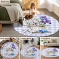 thumbnail image 5 of Round Area Rug 3.3 Ft, Spring Easter Washable Non-Slip Circle Carpet for Living Room/Bedroom, Bunny Botanical Flowers Leaves Purple Check Low-Profile Small Kitchen Mats Collection Rugs for Indoor, 5 of 8