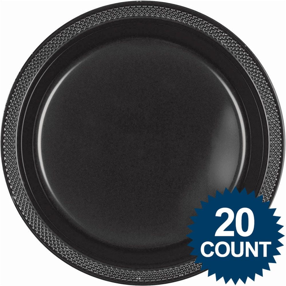 Black 10" Plastic Dinner Plates (20 Count)