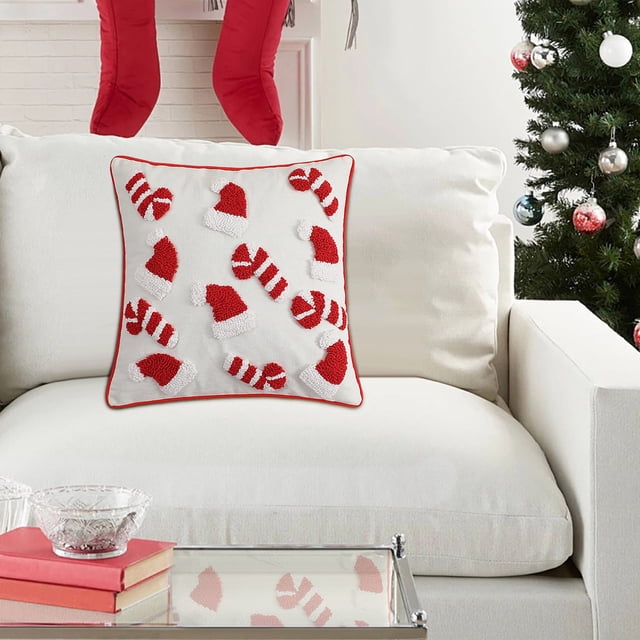 Puntoco Funda de almohada tridimensional con bordes enrollables de terciopelo y lazo navideño, cojín para la cintura del coche, cojín para sofá