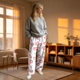 thumbnail image 3 of Sorvello Womens Home Casual Pajama Pants Lips Heart Print Plush Wide Leg Sleep Pants Elastic Drawstring White 2XL, 3 of 6