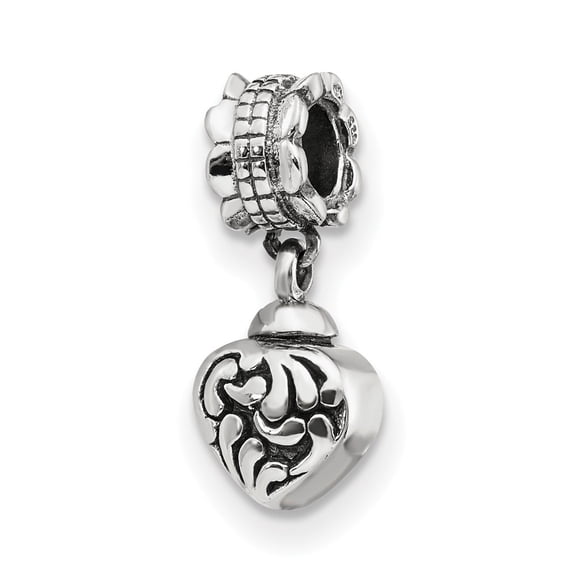 Fancy Bead White Sterling Silver Themed 25.45 mm 8.18 Reflections Heart Ash Dangle Bead