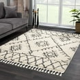 thumbnail image 4 of Hauteloom Berber Shag - Emlenton Farmhouse Under Table Round Area Rug Tassel - Fluffy Plush High Pile Carpet - Soft Shaggy Rug, Moroccan Trellis - White, Beige, Cream, Black - 7'10" Circle/Circular, 4 of 10