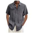thumbnail image 1 of Designer Spring Summer Men's Casual Cotton Solid Color Short Sleeve Shirts Loose Shirts 4XL, 1 of 4