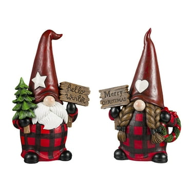 12"H Male and Female Winter Gnome Garden Statuary, Set of 2