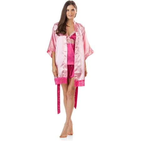 

Ashford & Brooks Women s 3 Piece Satin Robe and Pajama Set - Large