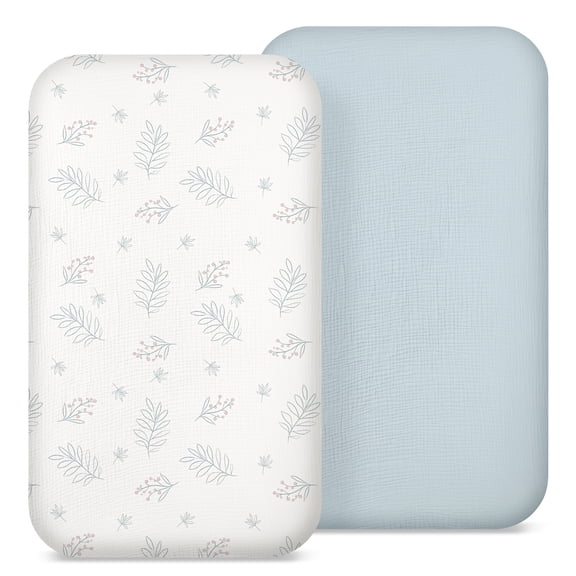 Babyomi Baby 2-Pack Muslin Cotton Bassinet Sheets, 33*17*4inch Bedside Sleeper, Blue