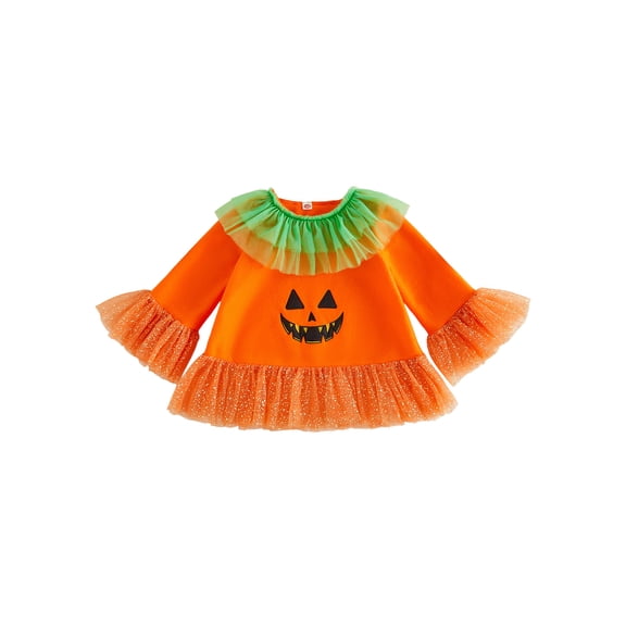 RUINIXCW Kids Halloween Pumpkin Costume Toddler Baby Girl Halloween Outfit Fall Sequined Ruffled Long Sleeve Tops Cosplay Costume Holiday Clothes