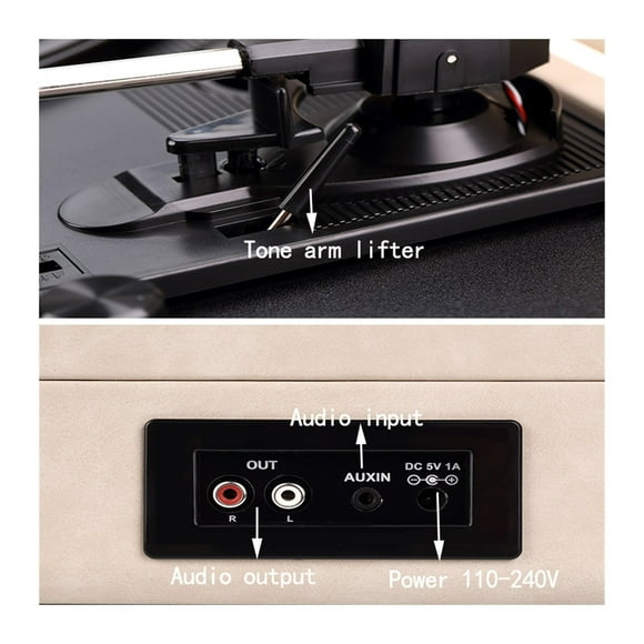Turntable portable suitcase gramophone vinyl record player Bluetooth 5.0 33 45 78RPM phonograph retro record player sheepskin ,Compatible Most of Devices