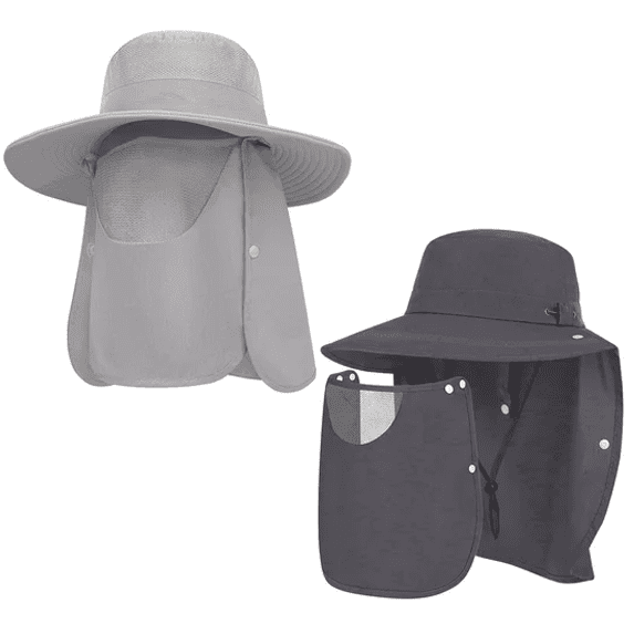 Loritta 2 Packs Sun Hats for Men Wide Brim UPF 50 UV Protection Mens Bucket Hat Summer Beach Fishing Hat with Neck Flap for Fishing Hiking Camping