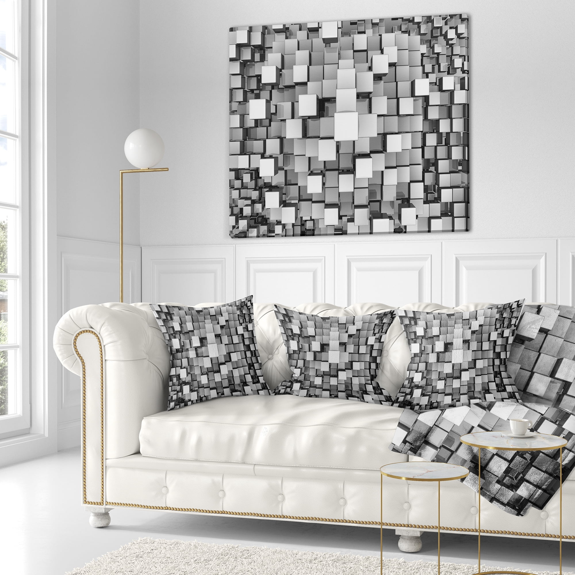 Designart Black and Grey Cubes - Contemporary Throw Pillow - 18x18