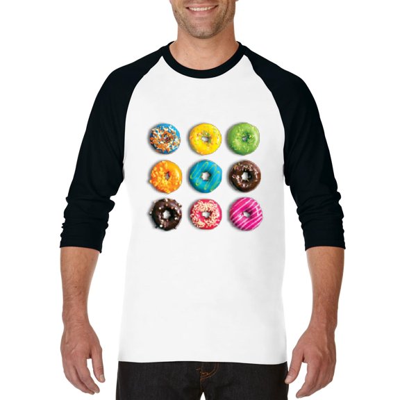 Artix - Mens Raglan Sleeve Baseball T-Shirts, up to Size 3XL - Love Food Donuts Doughnuts
