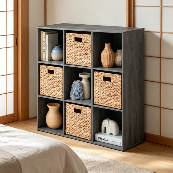 9-Cube Storage Organizer, 11" Shelf Opening, Bookcase, Display Shelf, Customizable with 3 Removable Back Panels, Dark Gray