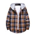 thumbnail image 3 of YAYUBA Men's Casual Plaid Flannel Jacket with Hoodie Long Sleeve Button Down Shirt, 3 of 8