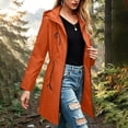thumbnail image 5 of CFLVAEK Women's Long Rain Jackets Plus Size Drawstring Waisted Waterproof Hooded Trench Coat Outdoor Hiking Windbreaker with Pockets Orange L, 5 of 6