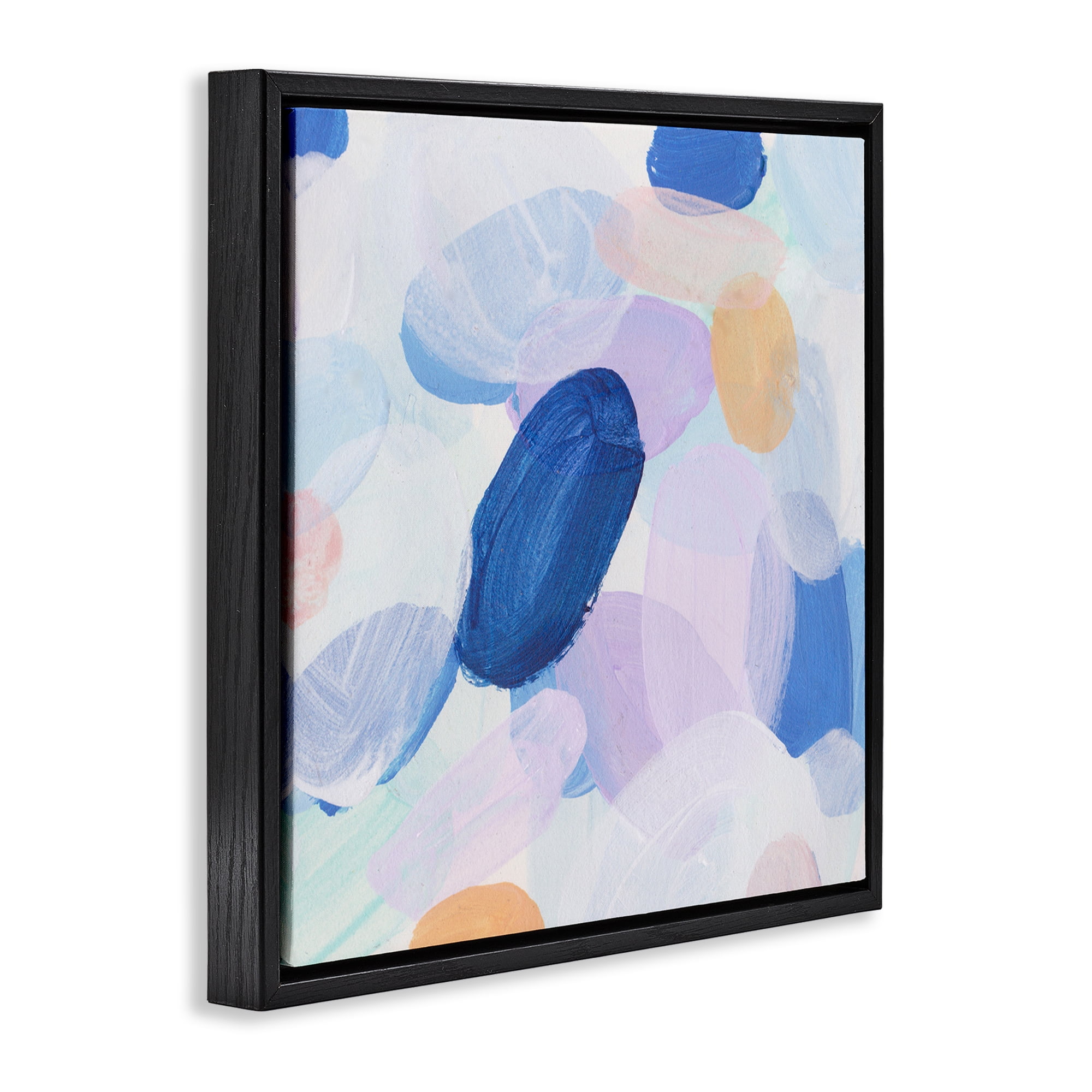 Stupell Industries Blue Oblong Paint Strokes Abstract Painting Black Floater Framed Canvas Art Print Wall Art, 18 x 18
