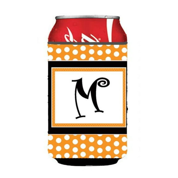 Letter M Initial Monogram - Orange Polkadots Can Or Bottle Hugger