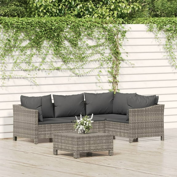 vidaXL 5 Piece Patio Lounge Set with Cushions Gray Poly Rattan