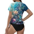 thumbnail image 5 of WTOBBY Women's Floral Design Short Sleeve Sun Swimsuit Lightweight Adjustable Lace-Up Swimsuit Top for Summer Water Activities Cover Up and Casual Beach Fashion with Comfort,Blue L, 5 of 5