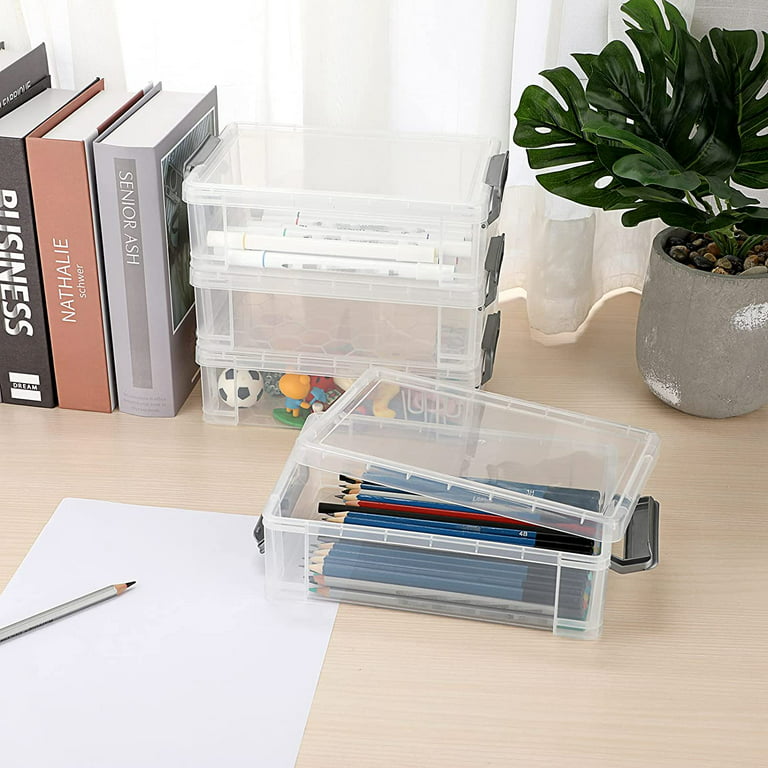 BTSKY 4 Pack Extra Large Capacity Plastic Pencil Box Stackable Translucent  Clear Pencil Box Office Supplies Storage Organizer Box for Gel Pens Erasers  Tape Pens Pencils Markers etc(Grey) 