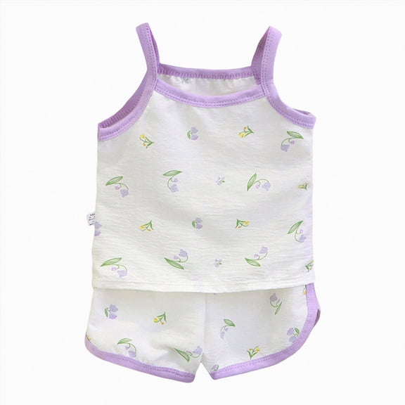 Toddler Girls Short Set Cotton Camisole Printed Tank Top & Shorts Baby Girls Outfit Toddler Girl Summer Clothes