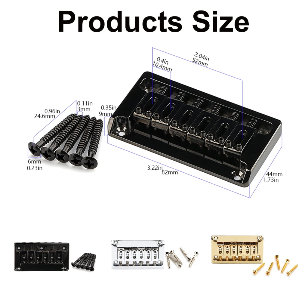 7829 6 String Electric Guitar Bridge with Mounting Screws Fixed Hardtail Bridge Saddles Guitar Replacement Parts Easy to Use
