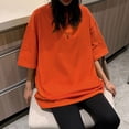 thumbnail image 4 of Camiseta 100% de algodón para mujer, de manga corta Camiseta holgada, camisa básica informal con cuello redondo, ropa de gran tamaño de Color sólido, 4 of 4