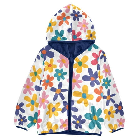 ALAZA Toddler Polar Fleece Jacket Cute Daisy Flowers Kids Hooded Warm Coats Outerwear 5T