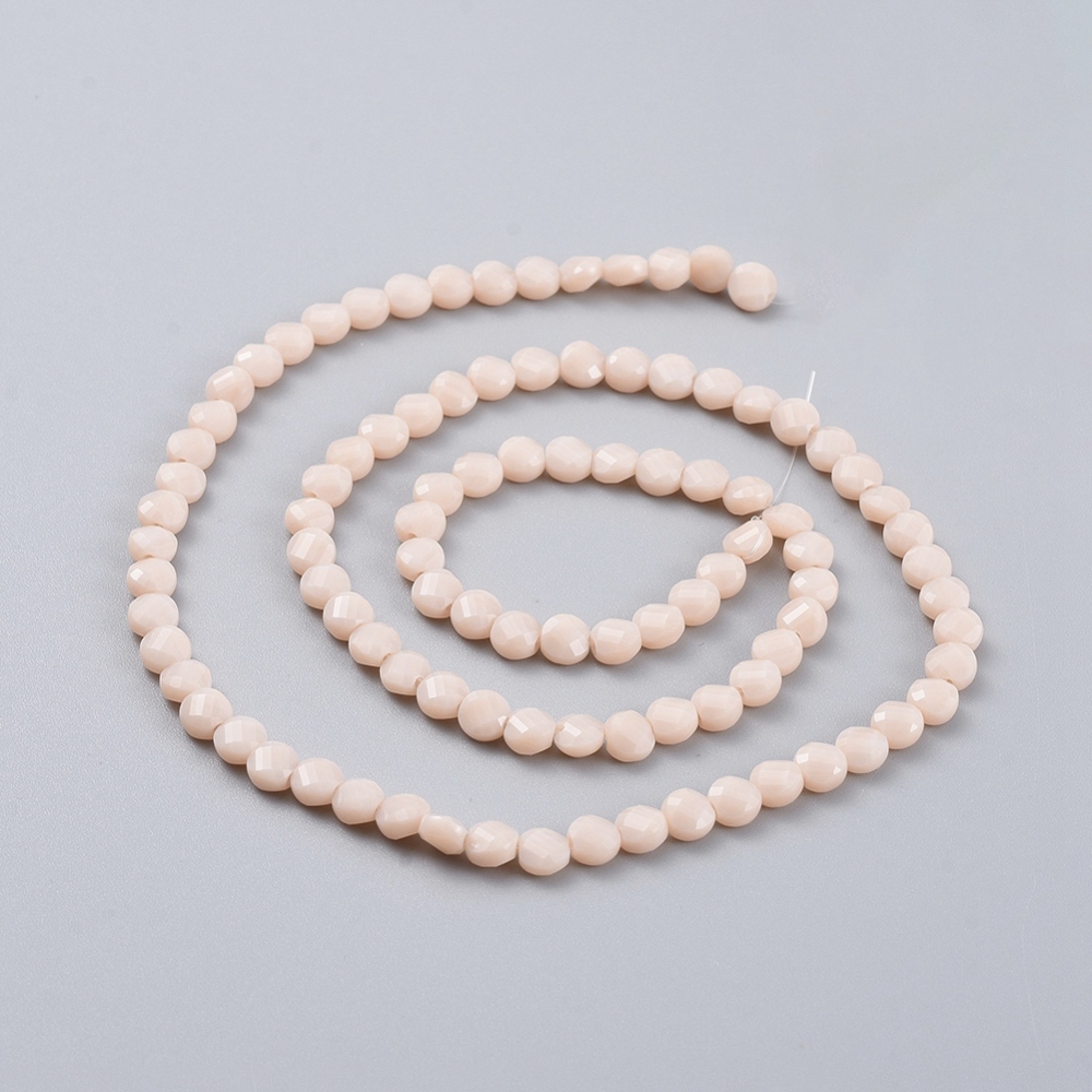10Strand Glass Beads Strands Faceted Flat Round PeachPuff 6x4mm Hole: 1.2mm about 98pcs/Strand 22 inch(53.5cm)