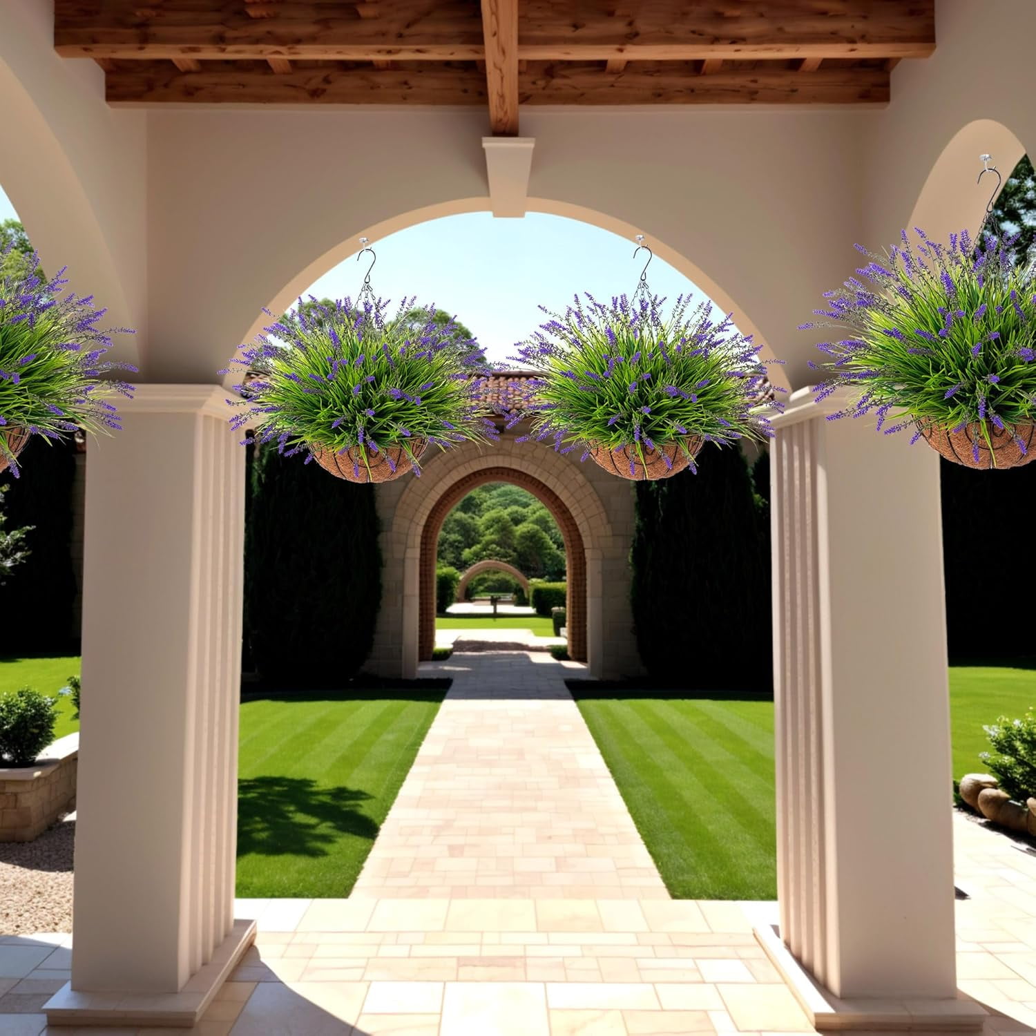 Artificial Faux Plants Flowers for Outdoor Decorations, Fake Monkey Grass for Outside Porch Patio, No Fade Realistic Greenery Plant, UV Resistant Artificial Shrubs for Courtyard Window Garden