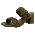 thumbnail image 1 of Soda Women's Braided Open Toe Double Strap Block Heels, Olive,  11 M US, 1 of 6