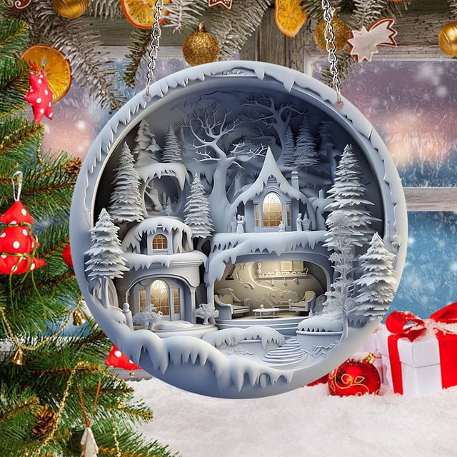 Nilvkv Round Acrylic Christmas Decorations Reindeer Hanging Sign Festive Wall Decorations